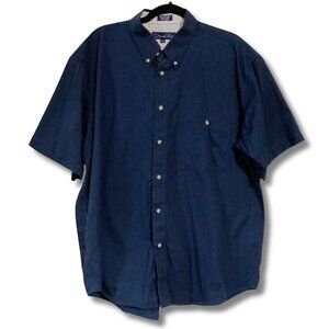 OSCAR DE LA RENTA Navy blue short-sleeve button-down shirt ~ Men's XL 1X XXL 2X